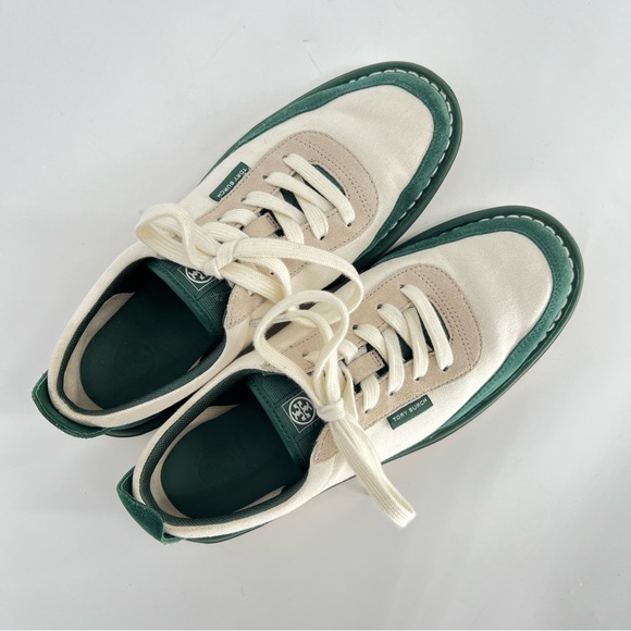 TORY BURCH Mineral Green Ivory Canvas Marina Boat Sneaker 8M - Picture 4 of 11